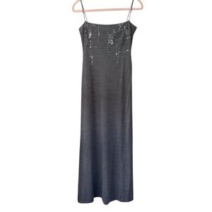 DAVID MEISTER Graphite Gray Sequin Slip Maxi Dress Size 6